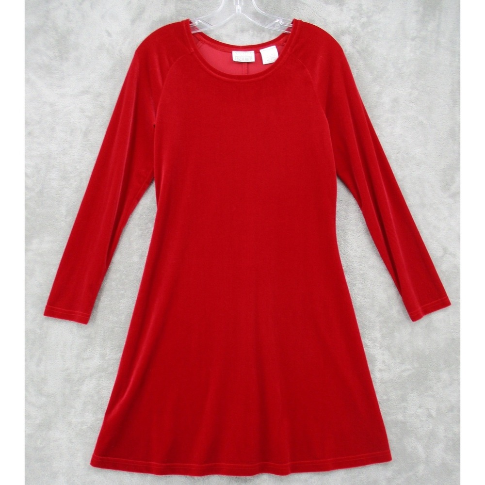 Vintage Moda Intl Dress Womens Medium Ruby Red Velvet Mini Pullover Stretch Knit